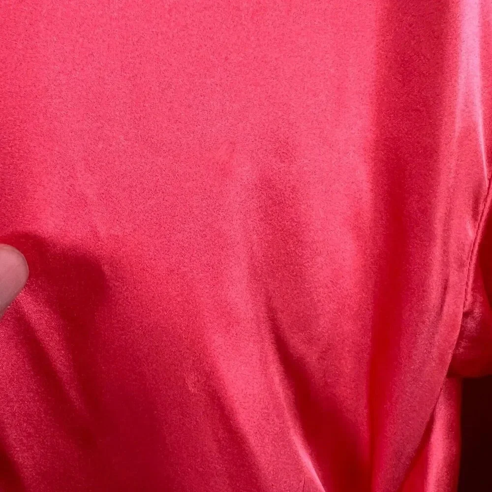 SER.O.YA Demi Silk Dress Size Medium Neon Coral Pink Shirt Dress Wrap Party